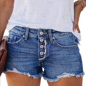 Govc Women's High Waisted Button distressed frayed hem Denim Shorts Small NWOT